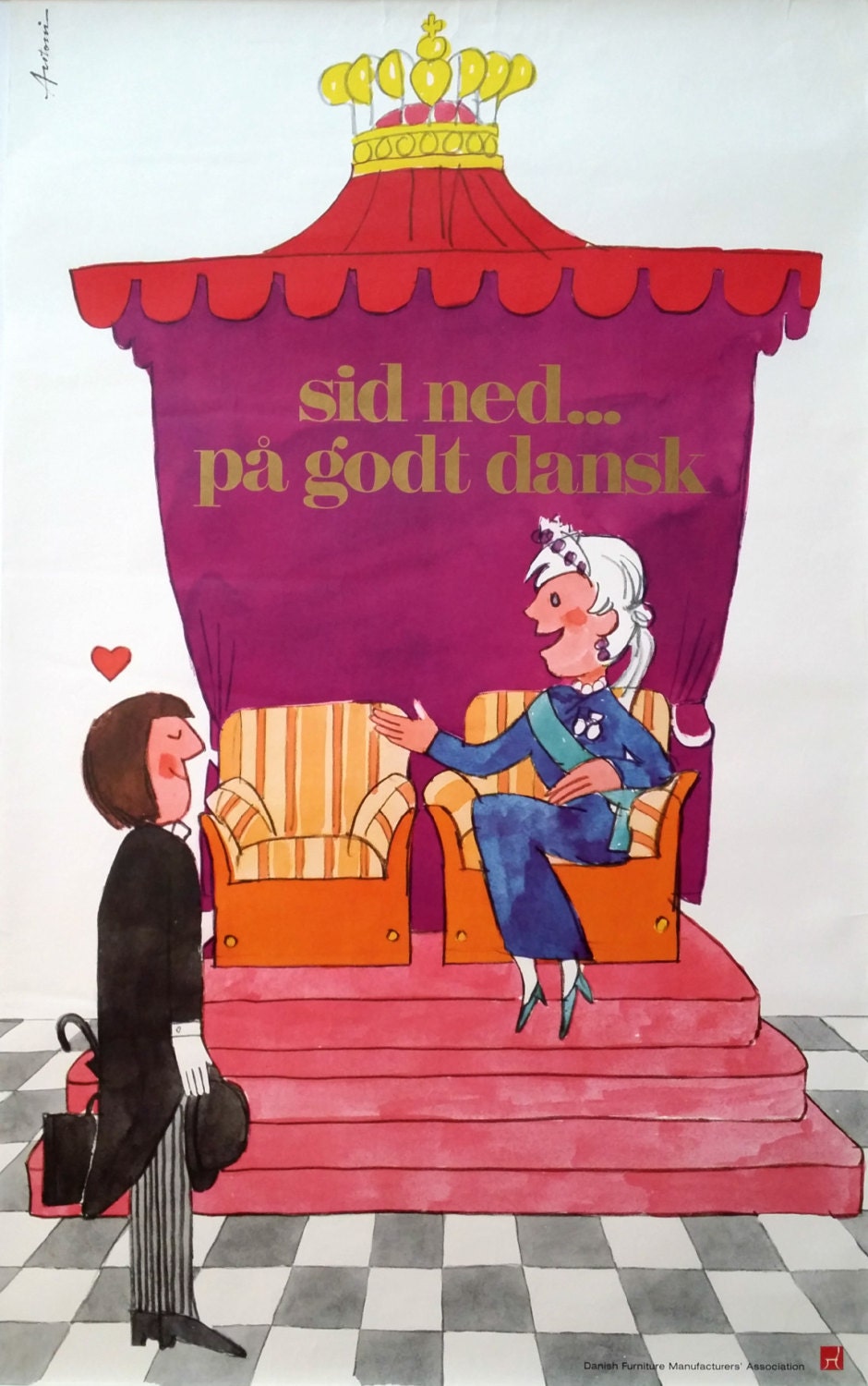 1970s Danish Furniture Quality Control by Antoni (Queen) - Original Vintage Poster