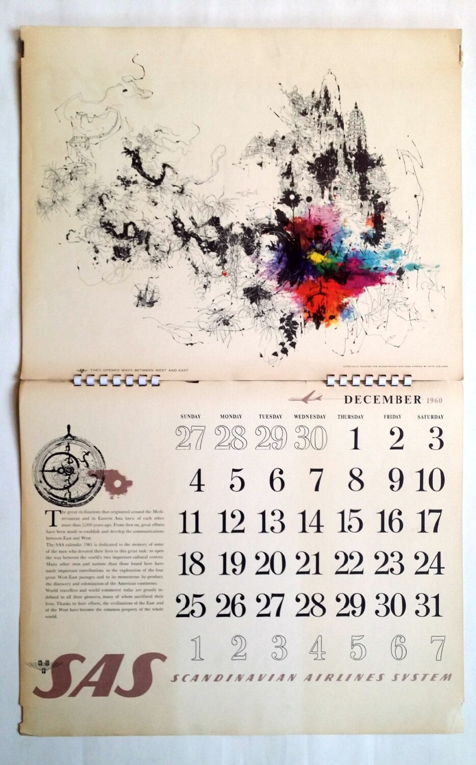 1961 SAS Airlines Calendar by Otto Nielsen - Original Vintage Calendar