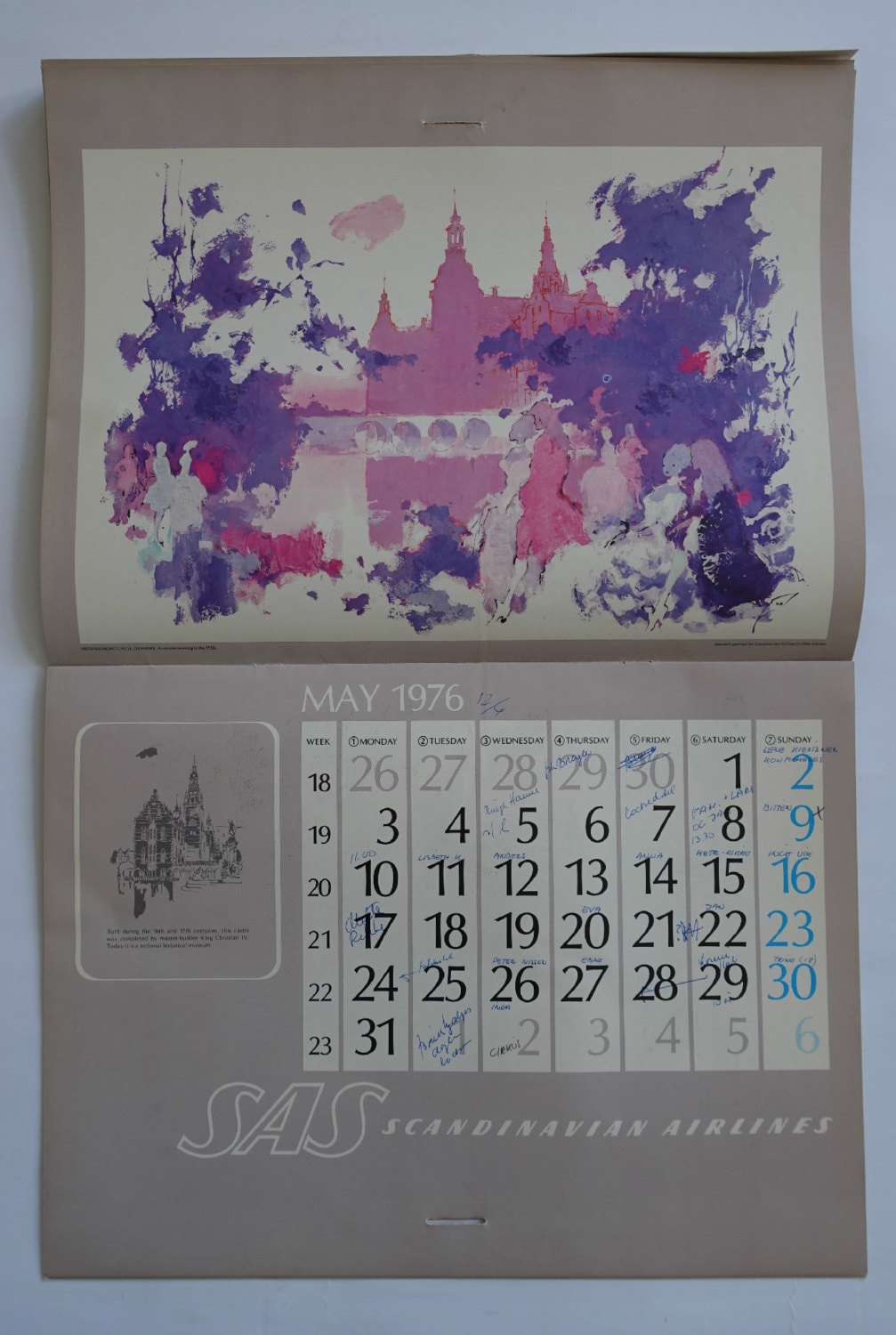 1976 SAS Airlines Calendar by Otto Nielsen - Original Vintage Calendar